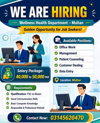 Office Staff Required - Wellness Health Department Multan