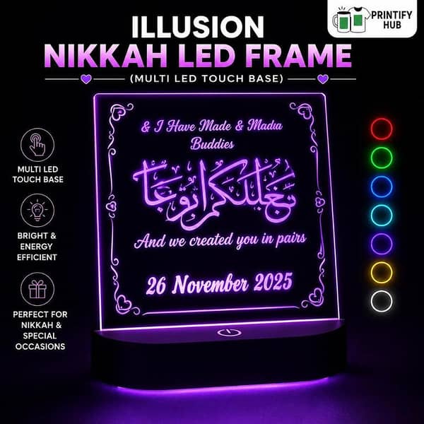 Personalized Illusion Nikkah LED Frame | Custom Acrylic Gift with Multi LED Touch Base