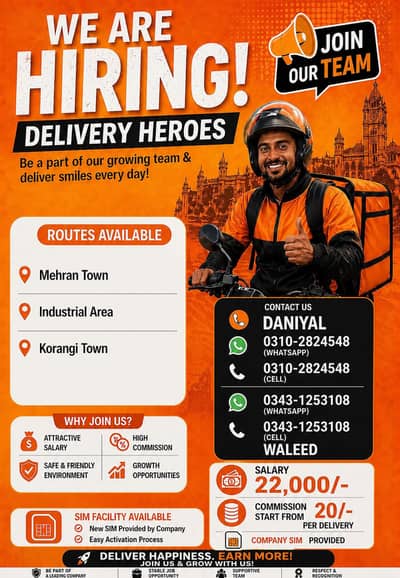 Delivery Riders Required | Salary + Bonus + Commission