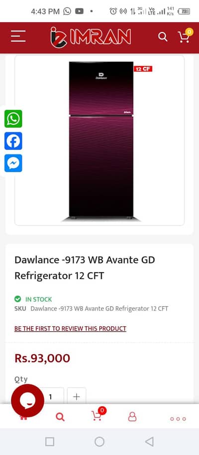 Box pack New Dawlance  9173 WB Avante fridge