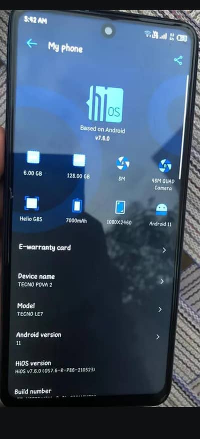 tecno pova2  . . 6/128 7000mah battery  only mobile available