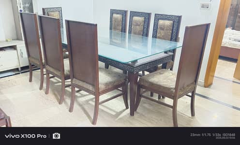 Wooden Glass Top 8 Seater Large Full Family Size Dinner Dining Table