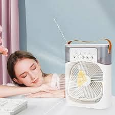 3-in-1 Rechargeable Mist Fan – Portable Air Cooler with Spray, LED Li