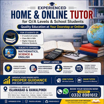 Experienced Home Tutor & Online Tuition Services for O Levels, A Level