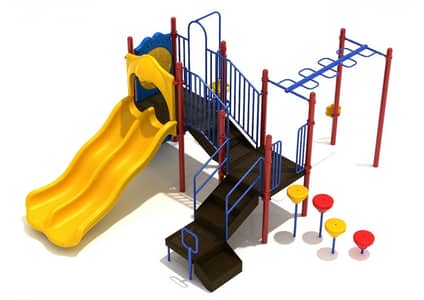 Kids Outdoor Playground Set | Swings Slides Seesaw & Merry Go Round