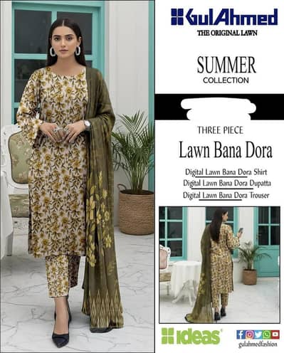 Yellow Printed Floral Summer Cotton Suit (Unstitched 2-Pc)