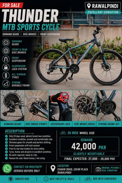 Thunder MTB Cycle 26T | Shimano Gears