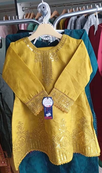Elegant Yellow Embroidered Women Suit Cotton Kurti Set