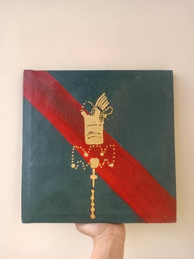 Handmade Crown Painting 12×12 canvas- Gold on Green and Red Background