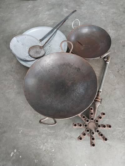 Commercial cooking set , 2Heavy Iron Karahi , Star burner and Tools