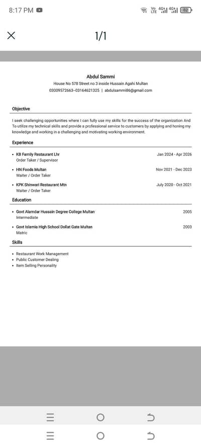Need Job As Supervisor/ Order Taker