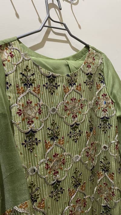 Mint Green Embroidered Festive 3 piece dress
