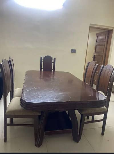 wooden dining table with 6 chairs brown