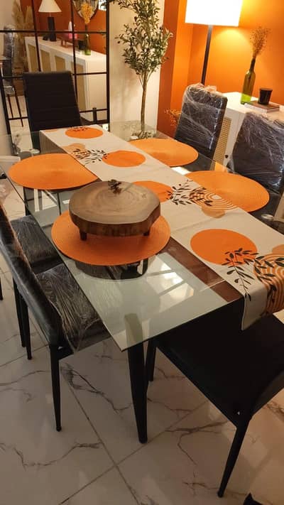 Interwood 6 Person Glass Dining Table