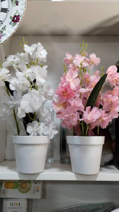 Beautiful Artificial Flower Pots (Pair of 2) ,  Pink & White