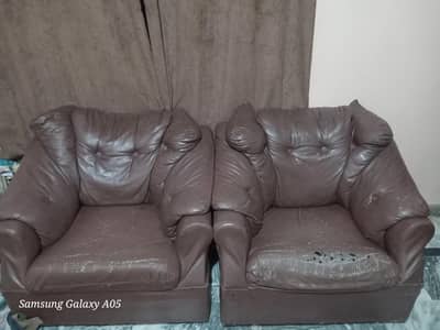 Brown Leather Sofa Set – 5 Seater Lounge Couch Set