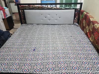Double rod iron bed with mattress