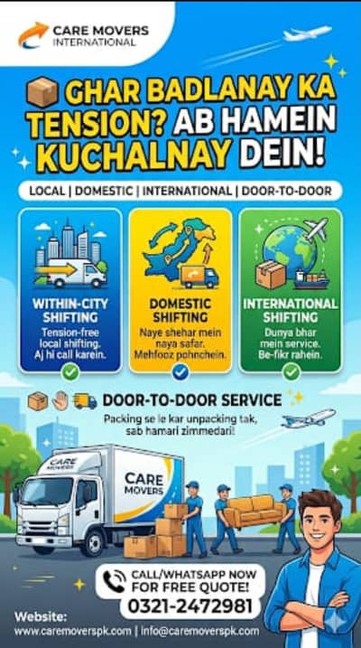 CARE MOVERS PACKERS & MOVERS HOME SHIFTING DOOR TO DOOR BASIS.