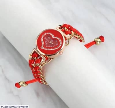 Women's Red Heart Dial Bracelet Watch with Gold Chain Strap