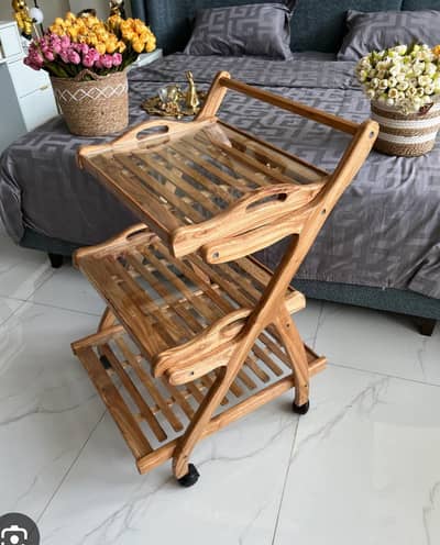 Tea Trolley separate tray beechwood