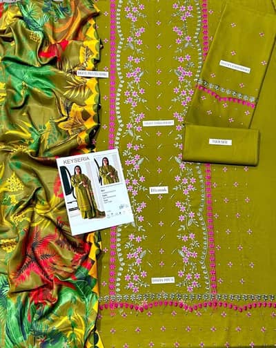 Green Embroidered 3-Piece Dhanak Suit for Women