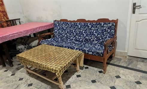 Wooden Dining Table Set with 6 Chairs + 2-Seater Sofa