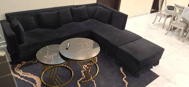 L type black 7 seater sofa