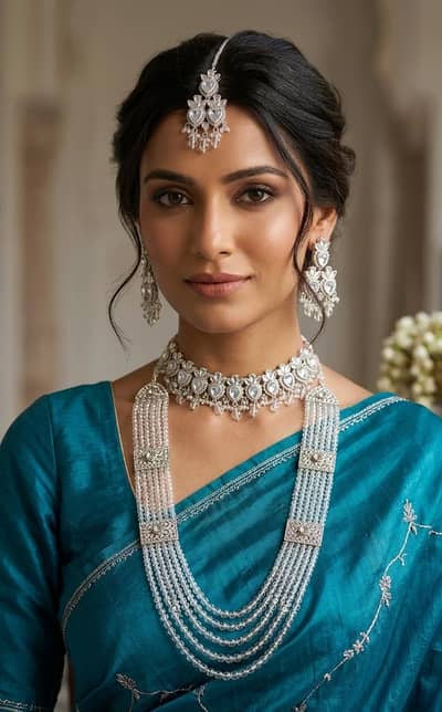silver Zaroon Neckless set wth Crystal Malla.
