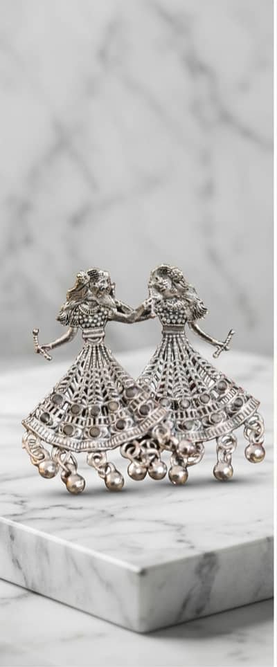 Fancy Silver Oxidized Doll Earrings for Women