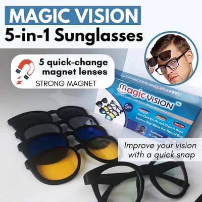 5 in1 Magic Vision Stylish Sunglass With Quick-change Magnet HD Lenses