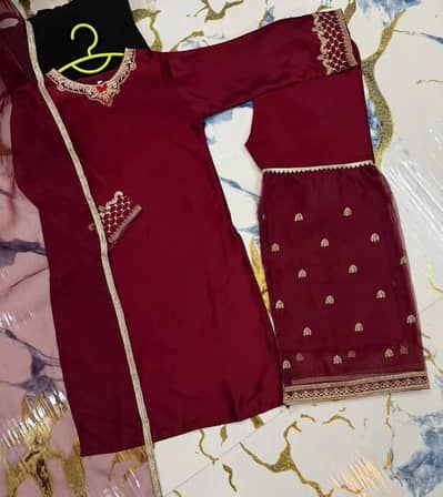 Elegant Maroon silk Party Dress for Girls - Perfect for Eid