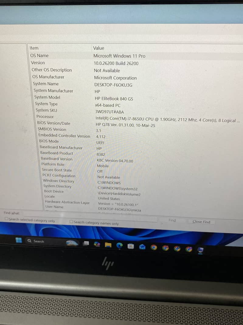 Hp Elitebook 840 g5 INTEL i7 8th generation  8 gb Ram DDR4 256 SSD 2