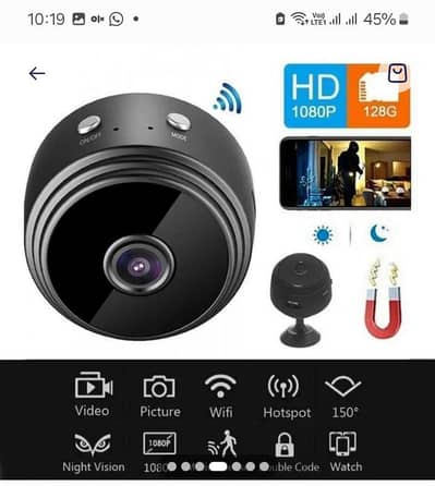 Mini Wi Fi  camera  hd 1080p night vision Black