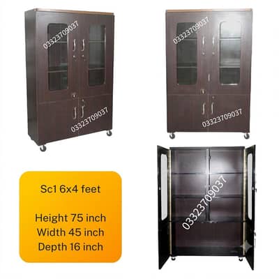 6x4 Feet Glass Door Wooden Showcase Cupboard Wardrobe almari cabinet