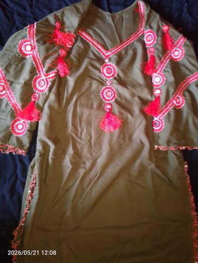 Fancy Mehndi Green Kurti with Heavy Mirror Work & Tassels – Brand New