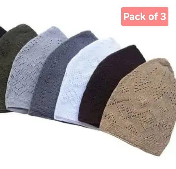 Pack of 3 Turkish Namaz Topi or Prayer Cap