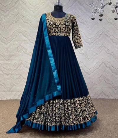 Women Embroidered Shamoz Silk Maxi Set  Black Medium