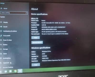 Acer Aspire Laptop 4GB RAM Windows 10