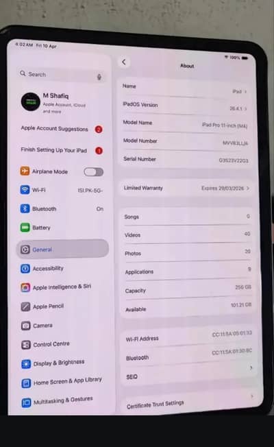iPad Pro M4 PUBG King Battery health 95%