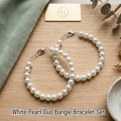 Pearl Duo Bangle Bracelet Set