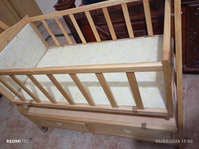 Wooden Baby Cradle with Drawer