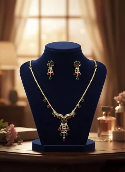 Gold plated crystal necklace set for women