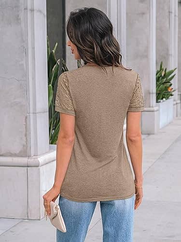 AUTOMET Women's Short Sleeve Shirts Dressy Lace Summer Tops 2026 Sprin