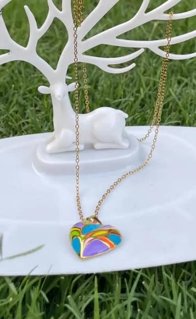 Imported Colorful Heart Necklace - Stainless Steel