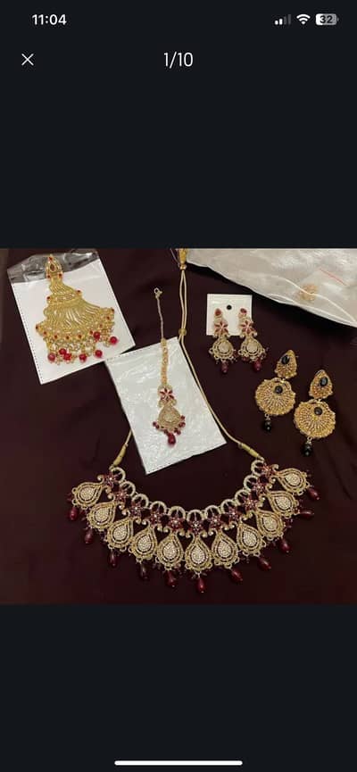 traditional Bridal set red maroon necklace black earrings