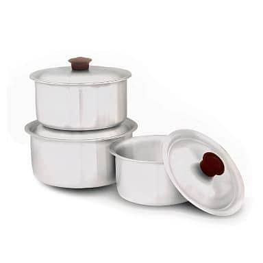PREMIUM ALUMINUM COOKING POT SET SILVER 3 PIECE
