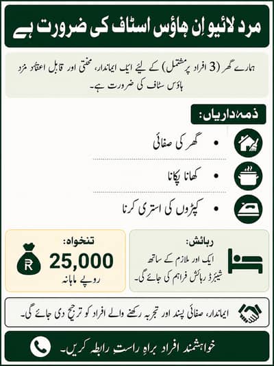 Full Time Live in Male House Staff Required