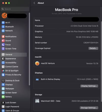 Apple MacBook Pro 13" 2017 | Core i5 | 16GB RAM | 512GB SSD