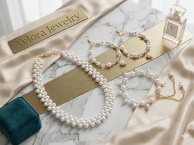 Premium 3-in-1 Pearl Jewelry Set – Neck Choker, Earrings & Bracelet
