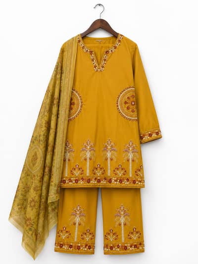 Yellow  shirt with shiffon dupatta